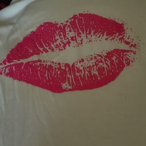 White T-Shirt with Pink Lip Print